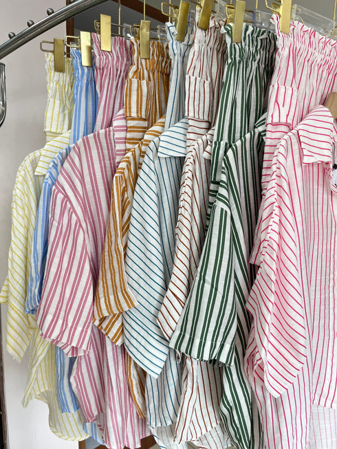 Summer Casual Set Shirts and Short Side Pockets Trousers